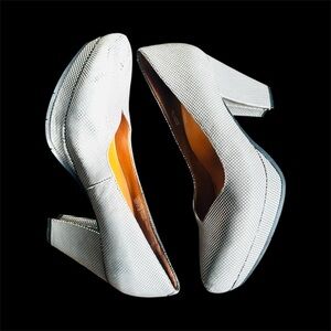 Earthies Silver Textured Block Heels